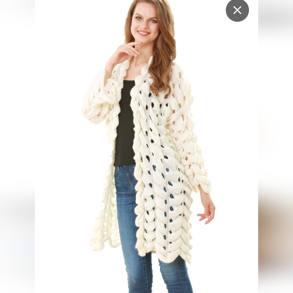 SIMPLY COUTURE NWT Casual Loose Open Knit Long Cardigan Winter White sz M